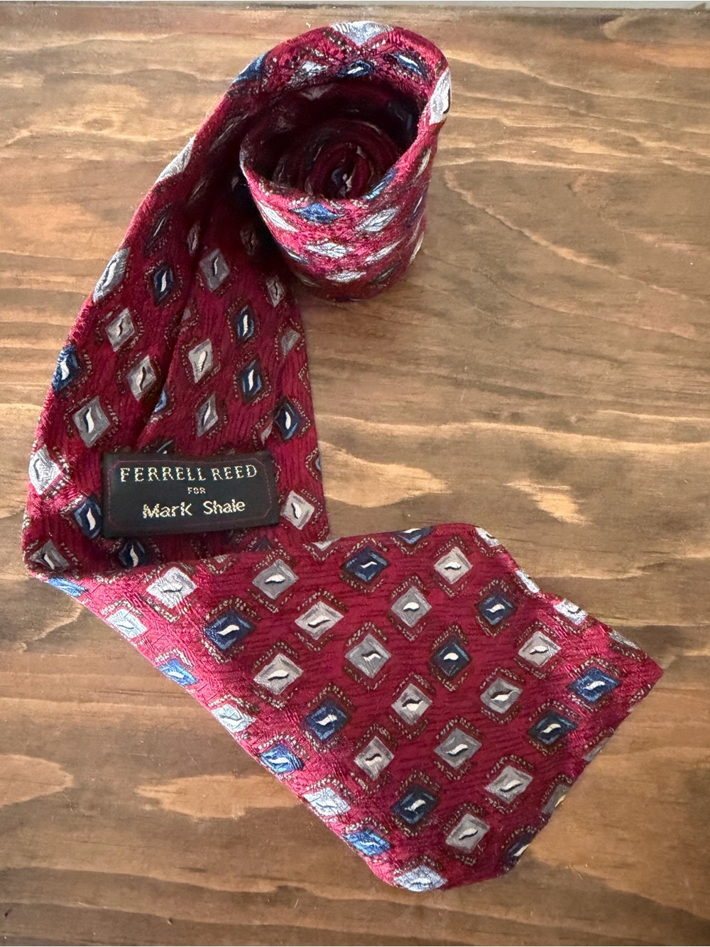 Ferrell Reed for Mark Shale Men's Burgundy Geometric Tie